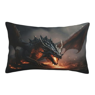 Pillow covers Standard Size - Fiery Black Dragon Attack Soft Pillow Protector with Zipper, Pillow cases Breathable Comfy Bed Pillows cases Easy Care 14x20