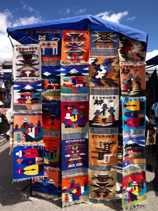Pillow covers for sale at a handicraft market Otavalo Imbabura Province Ecuador Canvas Art - Panoramic Images (28 x 36)