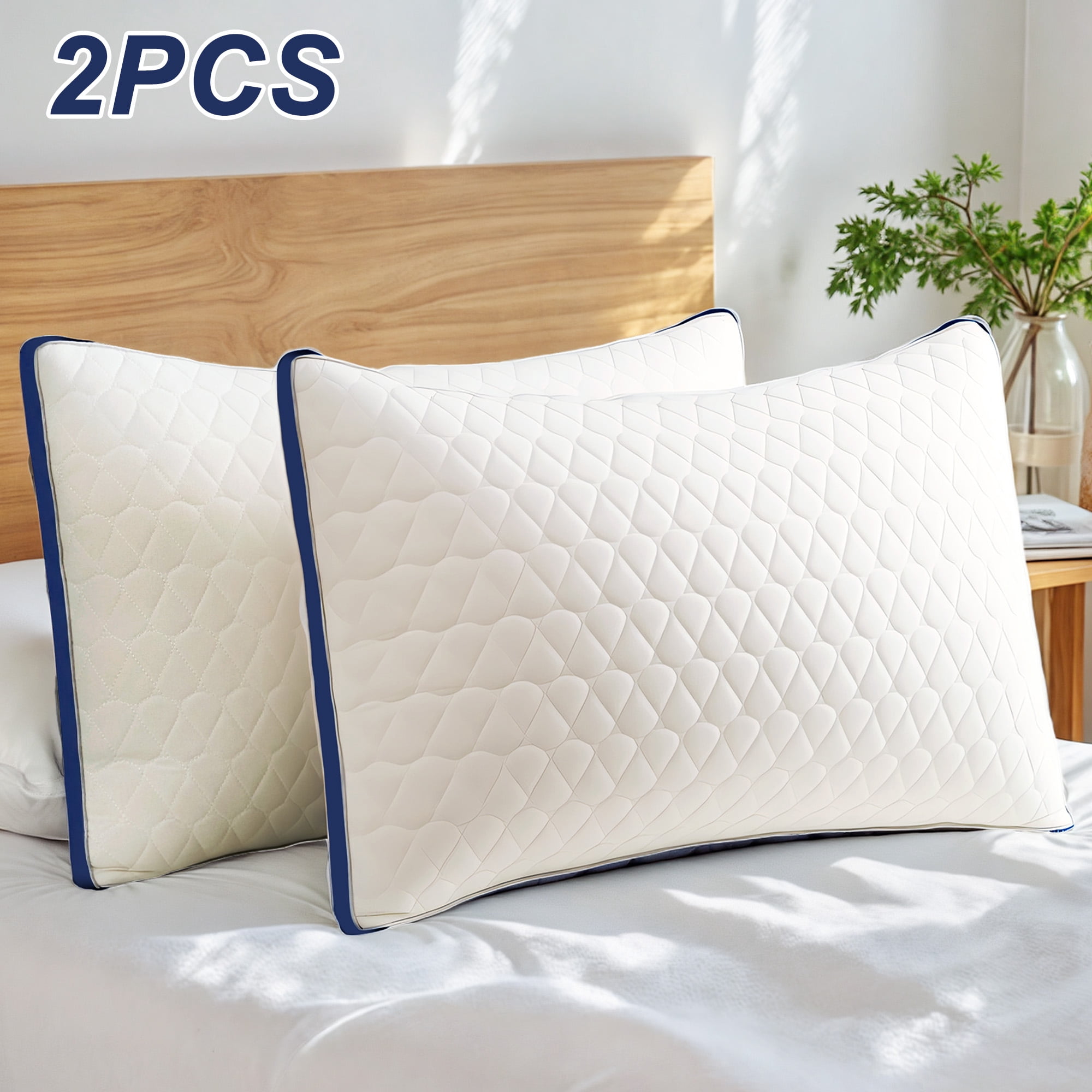 Pillow for Bed, 2 Pack Standard Bed Pillows, Gusseted Quilted Pillows for Side, Back or Stomach Sleepers