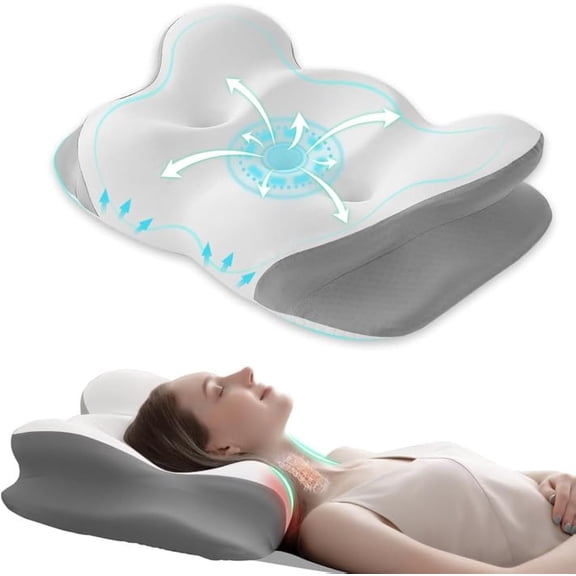Pillow for Sleeping, Dual-Height Contour Pillow for , Butterfly Memory Support Pillow with Cooling Breathable Cover for Side Sleepersr, White