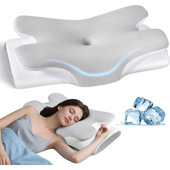 Pillow for , Soft Contour Side Sleeper Pillow of 2 Heights, Odorless Q-max Cooling Memory Bed Pillow for Sleeper
