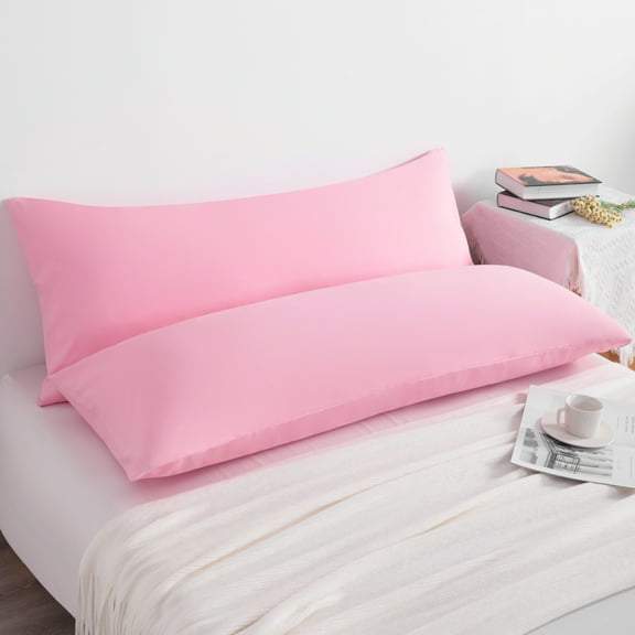 [Pillowcase]-2 Pack Ultra Soft Microfiber Body Pillowcases, Breathable and Easy Care Long Pillow Covers, 20" x 54", Pink
