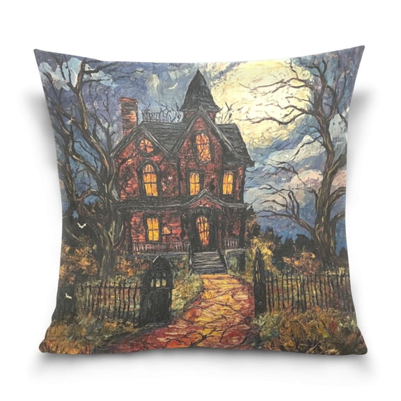 Pillowcase,A Haunted House16"×16"Pillowcase In Square Double-sided Printed Crystal Velvet Material.
