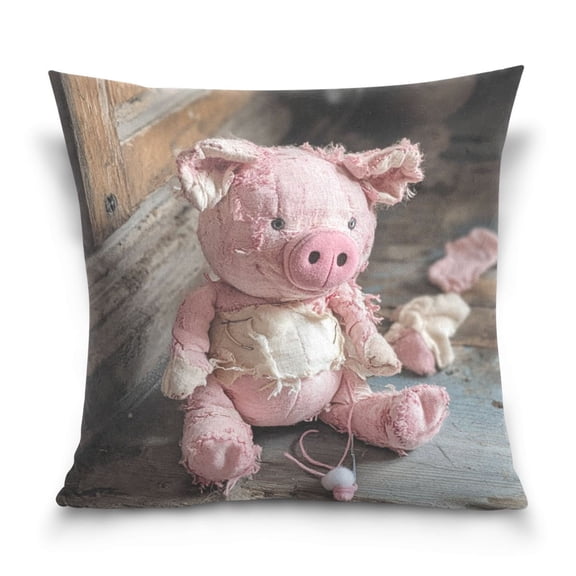 Pillowcase,A Pink Piggy Doll16"16"Pillowcase In Square Double-sided Printed Crystal Velvet Material.