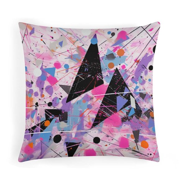 Pillowcase Abstract Colorful Triangles Pink Black Farmhouse Pillow Covers 16"x16" for Sofa Bed Party Colorful Geometric Triangle Large Couch Pillows