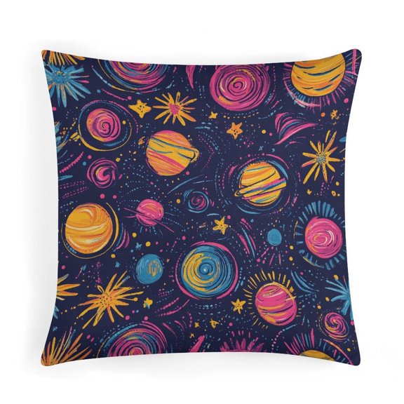Pillowcase Colorful Planets And Stars Decorative Square Pillowcase Cushion Case 16"x16" Home Sofa Decor Pillowcase Cute Planets And Star Cluster Solar System Couch Pillow