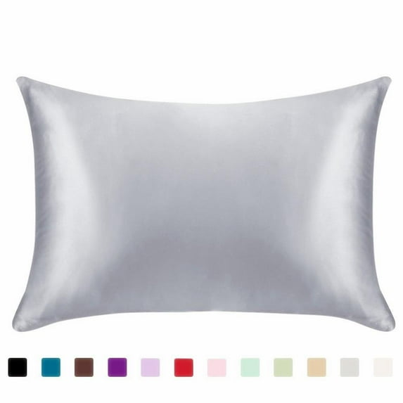 Pillowcase Comfort Satin Silk Single Pillowcase with Zipper Soft Plain Pillow Case Cover