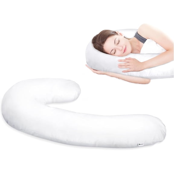 Pillowcase Compatible with J Shape Contourr Swan Body Pillow, Breathable and Soft Fabric, White, 1 Pack