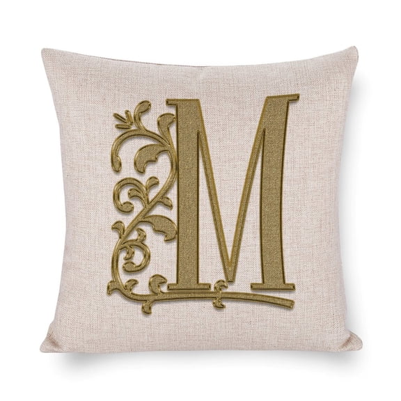 Cool Pillow Cases Beautiful Gold Floral Monogram Initial M Custom Pillow Case 18"x18" Personalized Gift Monogram Throw Pillow Coves Pillowcase for Couch Sofa Bedroom Car Living Room