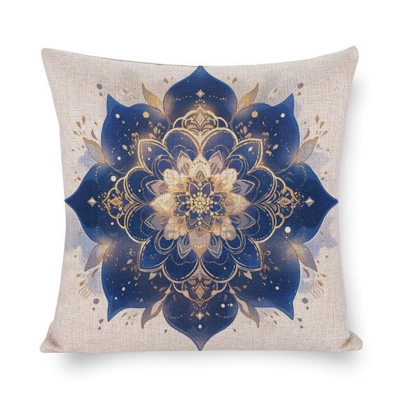 Pillowcase Farm Decorations Pillow Case Mandala Round Hippie Luxury Pillow Cover Elegant Gold Mandala Blue Whimsy Design Decorative Pillows for Bed for Couch Bed Home Decor 16"x16"