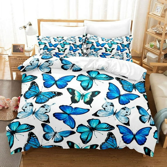 Pillowcase Linen Quilt Twin Full Pink Sets Bedding 3D Single Bed Double Size King Set Cover Duvet Butterfly Blue