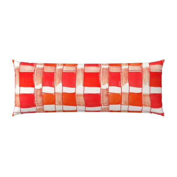 Pillowcase Long Strip 20x54in Does Not Contain Pillow Core Durable Invisible Zipper Close Easy To Install And Remove Orangered Houndstooth Checkered Hand-Drawn Sketch_1