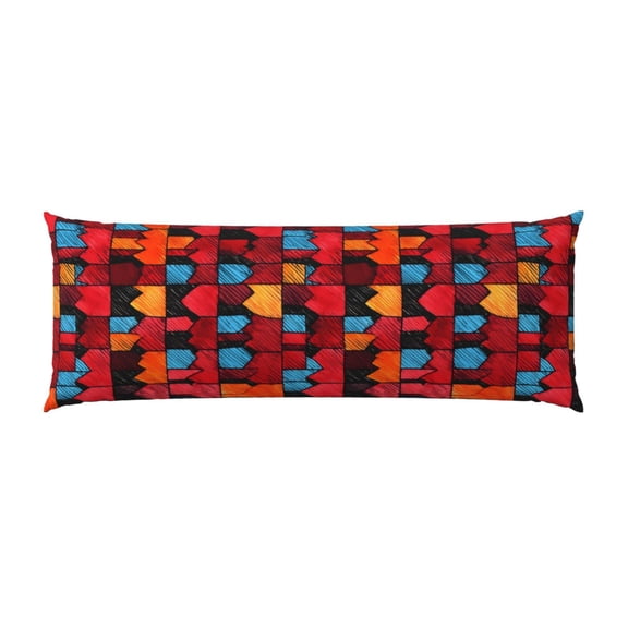 Pillowcase Long Strip 20x54in Does Not Contain Pillow Core Durable Invisible Zipper Close Easy To Install And Remove Red Colorful Houndstooth Hand-Drawn Sketch_1