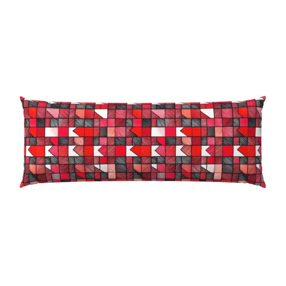 Pillowcase Long Strip 20x54in Does Not Contain Pillow Core Durable Invisible Zipper Close Easy To Install And Remove Red Colorful Houndstooth Hand-Drawn Sketch_3