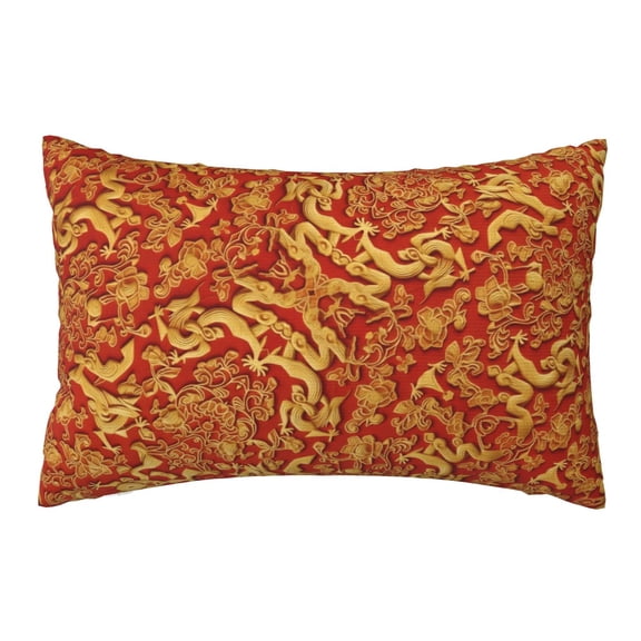 Pillowcase Print Pillow Cover Decorative Fragment Of Red Chinese Silk Pillow Cases Protectors For Bedroom Sofa 20x30 Inch