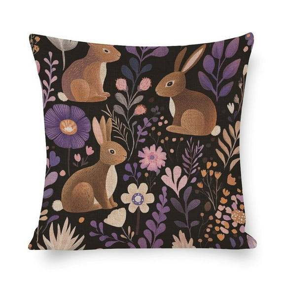 Pillowcase Rabbits Brown Pink And Purple Decorative Square Pillowcase Cushion Case Holiday Easter Throw Pillowcases for Bed 16"x16" for Couch Sofa Bed