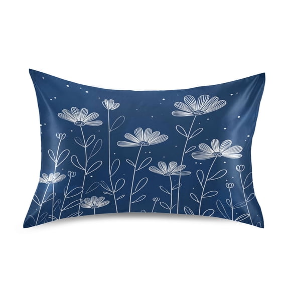 Pillowcase Satin Pillowcase 26x20in Pillow Case Satin Pillow Case Soft and Smooth Simple White Outline Daisies