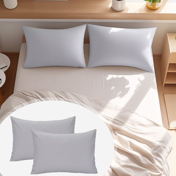 Pillowcase Set - 2 Pack Brushed Microfiber 19.3 x14.2 Pillowcases - Soft, Wrinkle-Free, Fade-Resistant, Stain-Resistant, Pillowcases with Envelope Closure - 19.3 x14.2 Inches, Grey