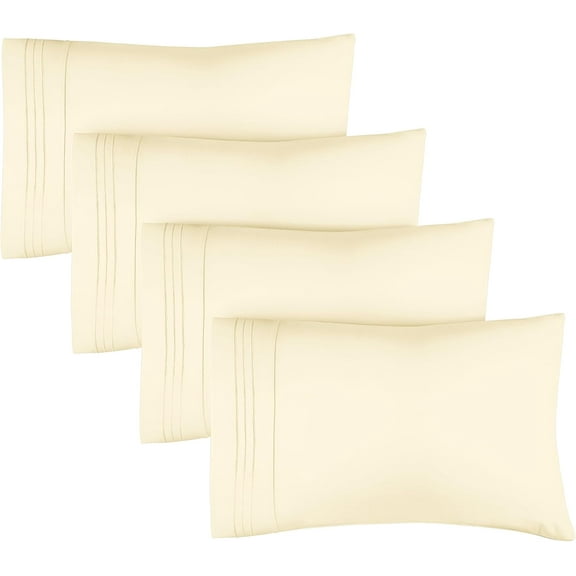 CGK Linens Extra Soft Pillowcases Set of 4 - King Size Hotel Luxury Breathable & Cozy 4-Piece Pillow Covers, Off White