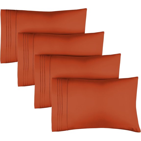 CGK Linens Extra Soft Pillowcases Set of 4 - Queen / Standard Size Hotel Luxury Breathable & Cozy 4-Piece Pillow Covers, Terracotta