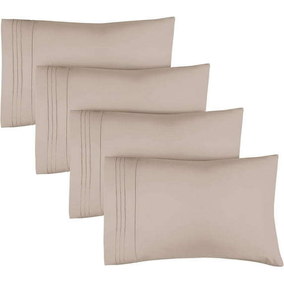 CGK Linens Extra Soft Pillowcases Set of 4 - Queen / Standard Size Hotel Luxury Breathable & Cozy 4-Piece Pillow Covers, Wheat