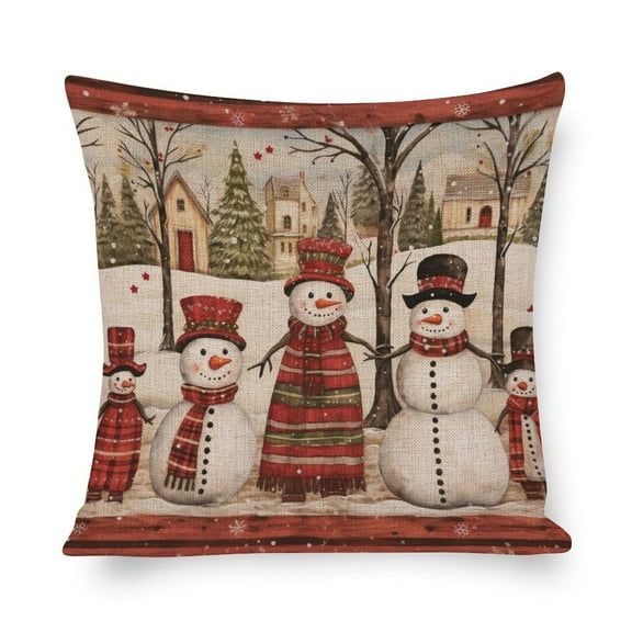 Pillowcase Snowmen Winter Red Bird Outdoor Square Pillow Cushion Cases Vintage Christmas Pillows & Pillow Covers 16"x16" Couch Pillows for Iiving Room