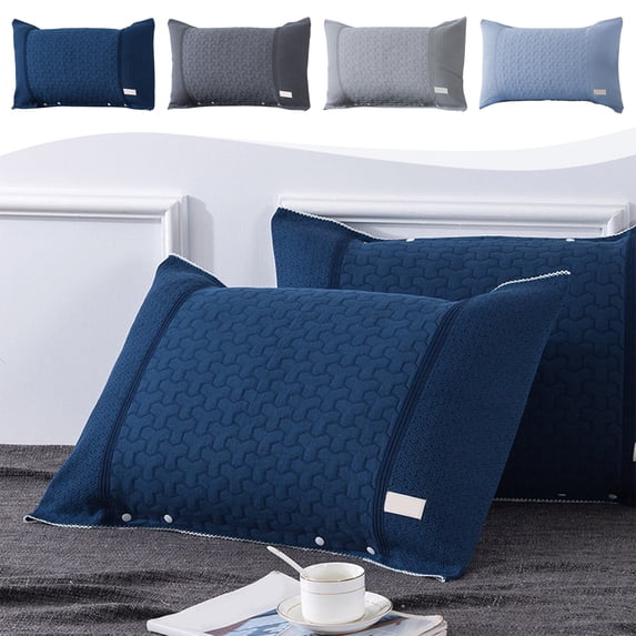 Pillowcase Towel Cover with Non-slip Button Closure, Soft Breathable Cotton Pillow Protector for Secure Fit and Easy Care, Light Blue Home Bedding, Topliu