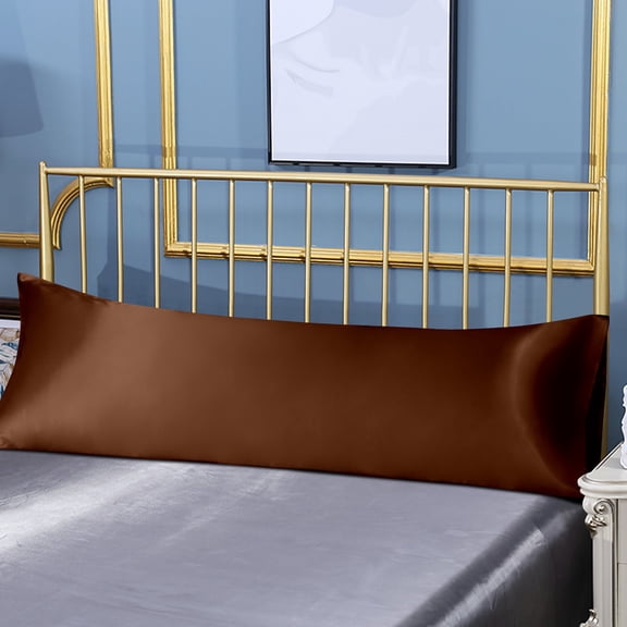 Ultra Soft and Silky Satin Body Pillowcase, Luxury Long Pillow Cover for Hair and Skin, 20" x 54", Coffee