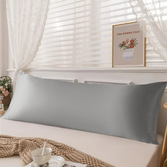 Ultra Soft and Silky Satin Body Pillowcase, Luxury Long Pillow Cover for Hair and Skin, 20" x 54", Gray