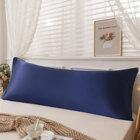 Ultra Soft and Silky Satin Body Pillowcase, Luxury Long Pillow Cover for Hair and Skin, 20" x 54", Navy Blue