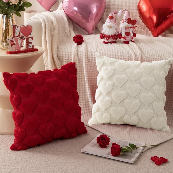 Pillowcase Valentine's Day Pillow Covers Set Of White Hearts Decor Pillow Covers Valentine's Day Cushion Case Decoration For Sofa Couch Gift Red 45*45cm