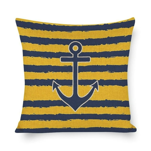 Pillowcases Anchor Nautical Stripes Navy Blue And Yellow Throw Pillow Coves Navy Blue Anchor with Yellow Nautical Modern Outdoor Throw Pillows 16"x16" for Sofa Couch Living Bed Room