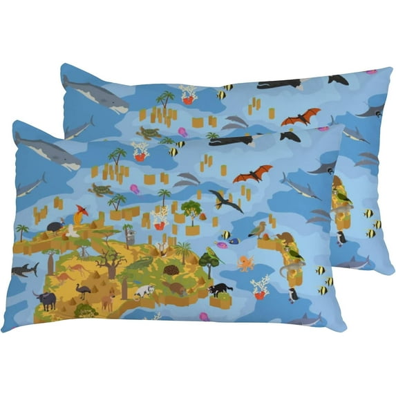 Pillowcases Animals Birds and sea Life Pillow Cases Set of 2 Pillow Cover Cushion Case Rectangle Pillowcase with Hidden Zipper 20x30 Inch Home Decor