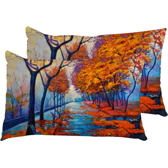 Pillowcases Beautiful Autumn Park Pillow Cases Set of 2 Pillow Cover Cushion Case Rectangle Pillowcase with Hidden Zipper 20x30 Inch Home Decor