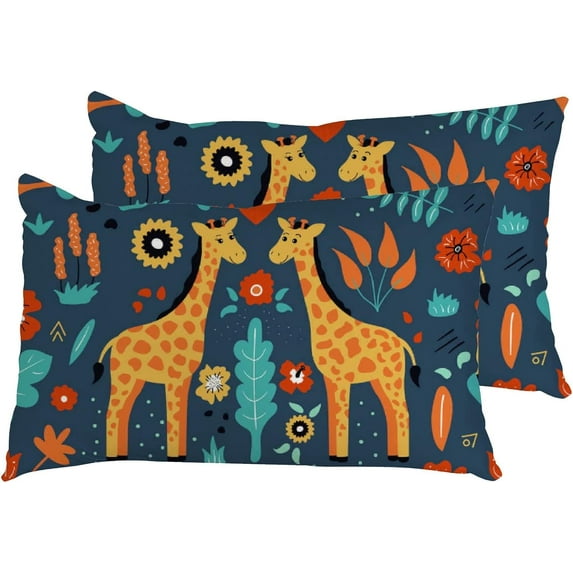 Pillowcases Cute Cartoon Couple of Giraffe Pillow Cases Set of 2 Pillow Cover Cushion Case Rectangle Pillowcase with Hidden Zipper 20x30 Inch Home Decor