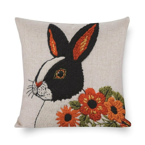 Pillowcases Folk Rabbit Easter Bunny Linen Cushion Case Outdoor Home Decoration Easter Themed Outdoor Pillowcases for Patio Furniture 16"x16" for Couch Sofa Bedroom Car Living Room