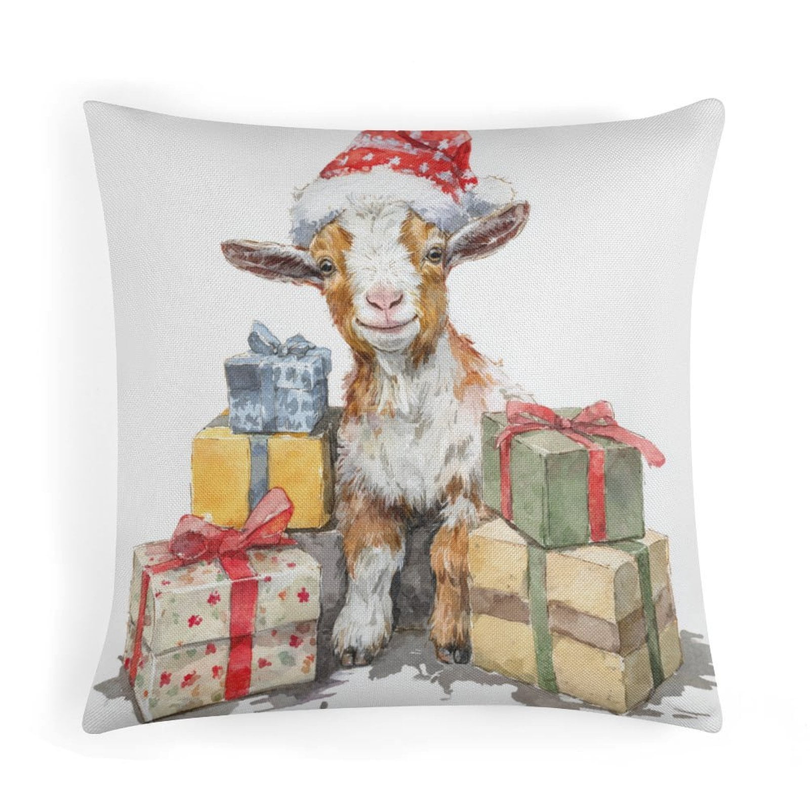 Rustic Goat Pillowcases Goat Wearing A Christmas Hat Rustic Pillow Cover 20