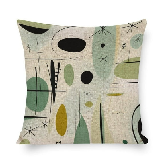 Pillowcases Mid Century Modern Abstract Pattern Sage Green Linen Cushion Case Outdoor Home Decoration Modern Striped Geometric Throw Pillows Covers 16"x16" for Sofa Couch Living Bed Room