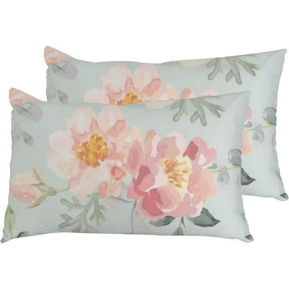 Pillowcases Pink Roses and Peonies Pillow Cases Set of 2 Pillow Cover Cushion Case Rectangle Pillowcase with Hidden Zipper 16x24 Inch Home Decor