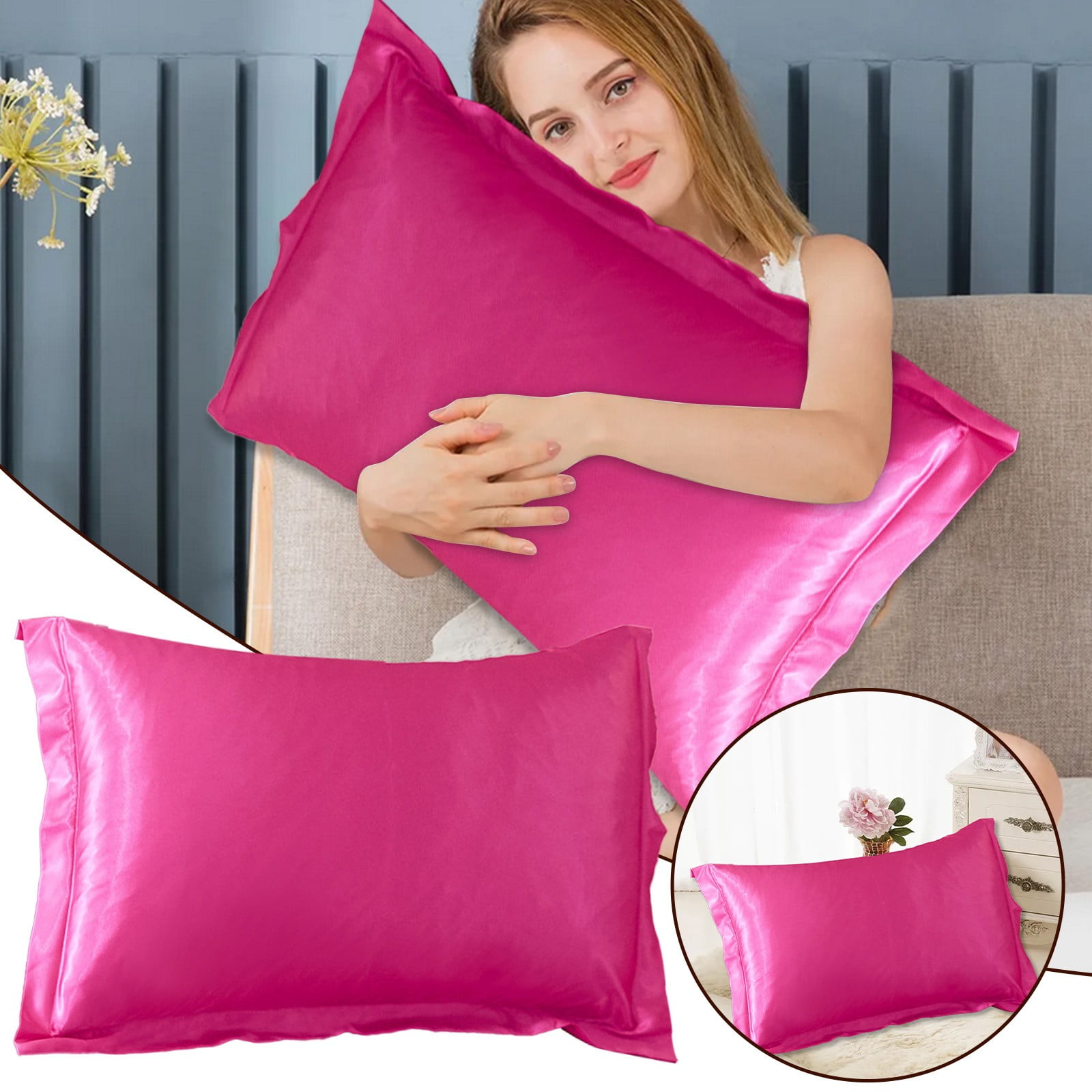 Pillowcases Standard 4 Piece Bamboo large pillow cases Wedge pillowcasesSolid Color Silk Pillowcase No Zipper Envelope Pillow Cover Walmart