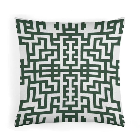 Pillowcases Symmetrical Geometric Pattern of Greek Key Green White Decorative Square Pillowcase Cushion Case Geometric Patterns Throw Pillow Home Decoration for Sofa Couch Living Bed Room 16"x16"