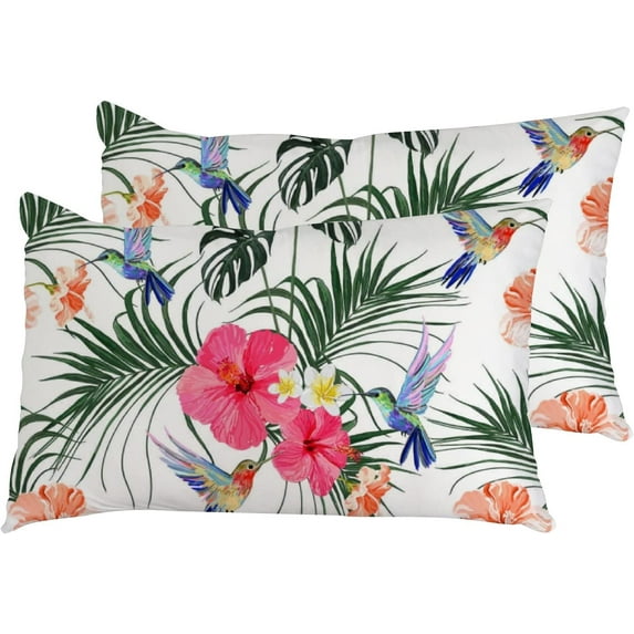 Pillowcases Tropical Flowers Hummingbird Pillow Cases Set of 2 Pillow Cover Cushion Case Rectangle Pillowcase with Hidden Zipper 20x30 Inch Home Decor