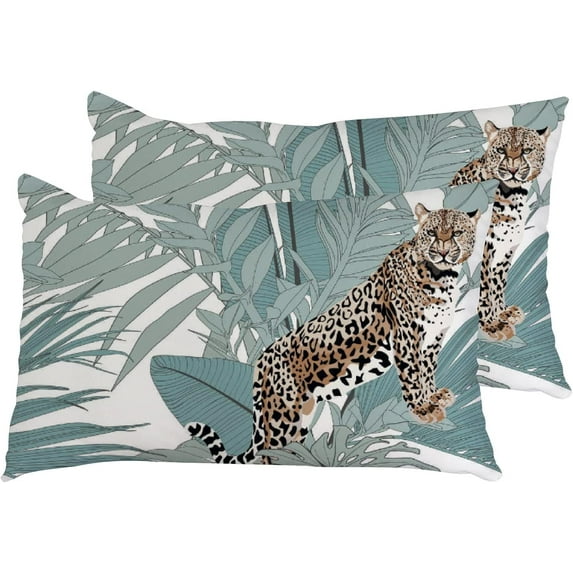 Pillowcases Tropical Leopard Animal Palm Leaves Pillow Cases Set of 2 Pillow Cover Cushion Case Rectangle Pillowcase with Hidden Zipper 20x26 Inch Home Decor