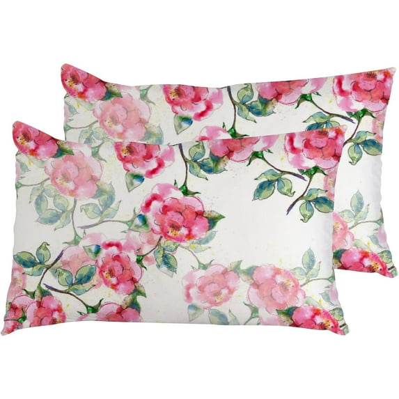 Pillowcases Watercolor Small Pink Roses Pillow Cases Set of 2 Pillow Cover Cushion Case Rectangle Pillowcase with Hidden Zipper 20x30 Inch Home Decor