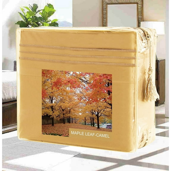 Pillowcases- Wrinkle-Free 1500 Series 2-Pieces PillowCases, King Size - Maple Leaf-Camel