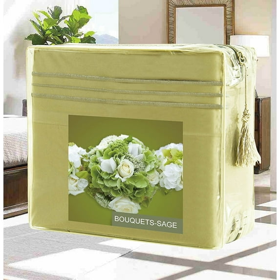 Pillowcases- Wrinkle-Free 1500 Series 2-Pieces PillowCases, Standard Size - Bouquets-Sage