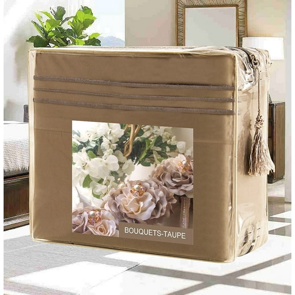 Pillowcases- Wrinkle-Free 1500 Series 2-Pieces PillowCases, Standard Size -Bouquets-Taupe