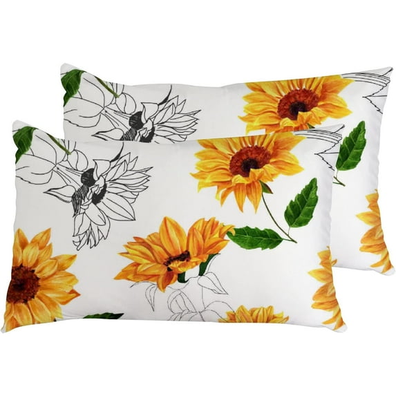 Pillowcases Yellow Watercolor Sunflowers Pillow Cases Set of 2 Pillow Cover Cushion Case Rectangle Pillowcase with Hidden Zipper 20x30 Inch Home Decor