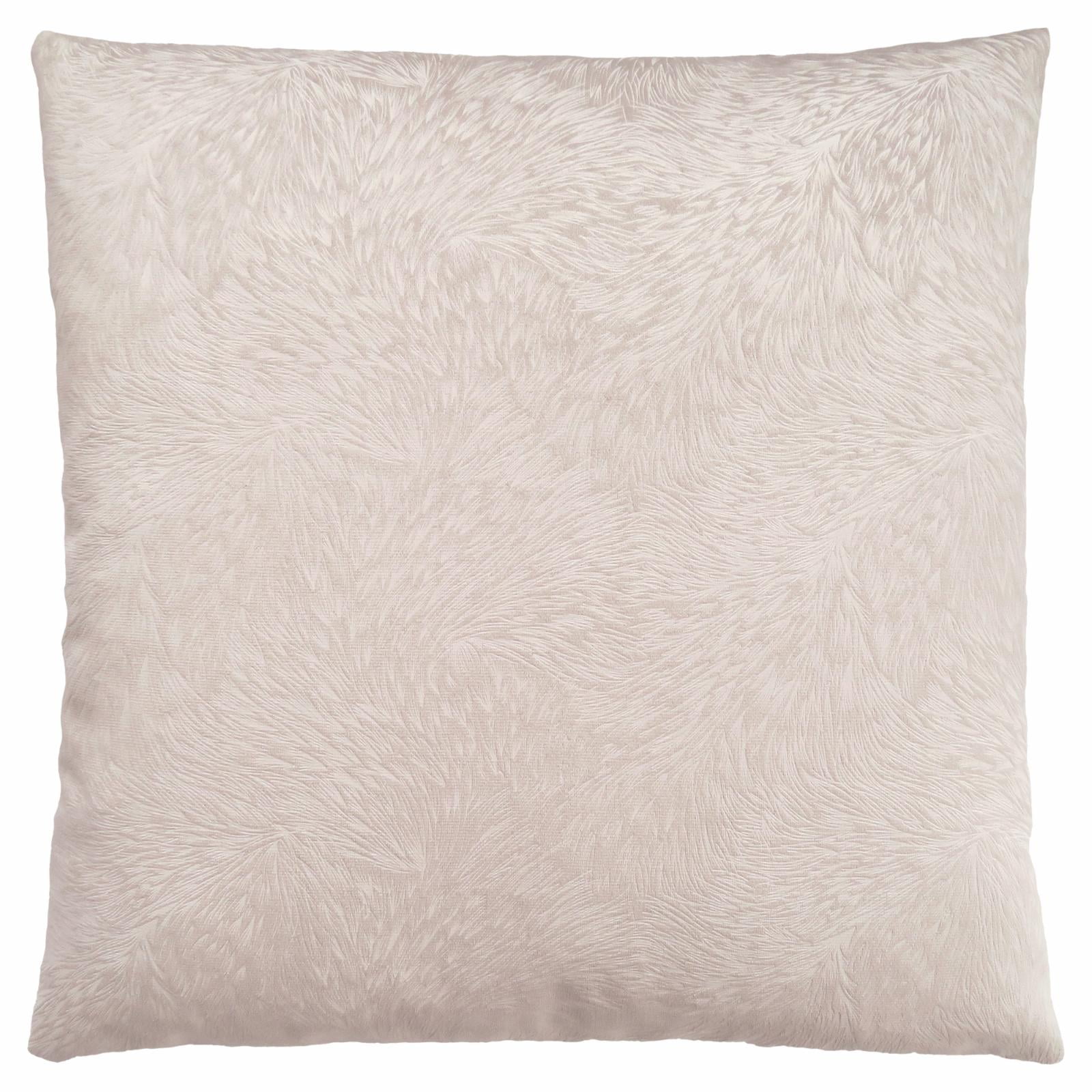 Beige Velvet Feathered Pattern 18" Square Accent Pillow