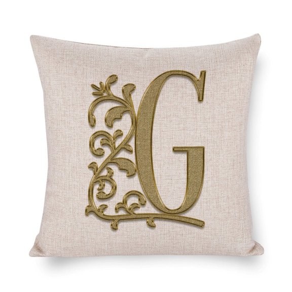 Pillows Beautiful Gold Floral Monogram Initial G Custom Decorative Square Pillowcase Cushion Case Personalized Initial Letter Pillow Protector 18"x18" Linen Fabric for Couch Bed Car
